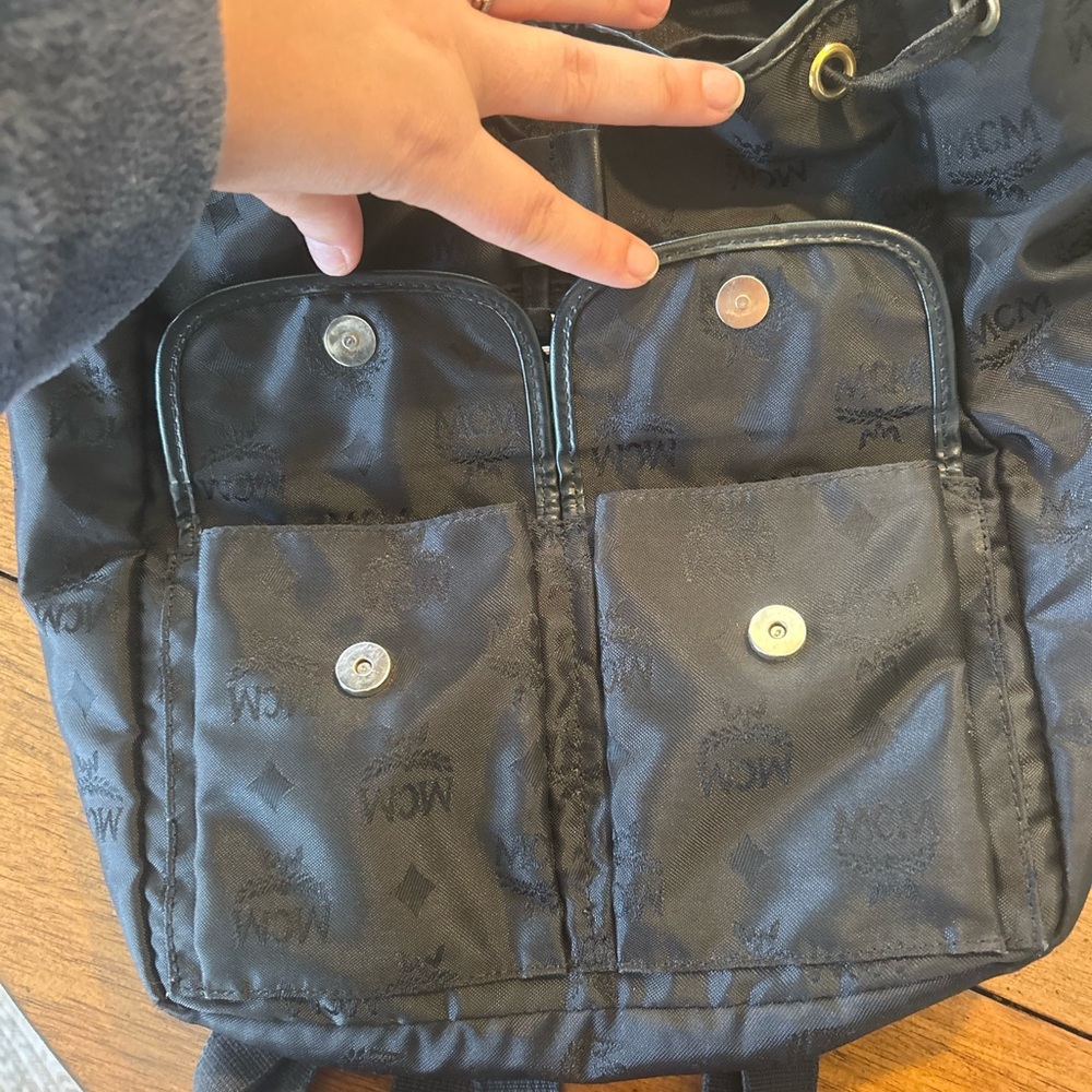 MCM Black Nylon and Leather Backpack with Gold Accents - Picture 5 of 12